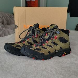 Mens Merrell Moab 3 Mid Sz 9.5 Olive Grn,blk,red Euc W/ Box
